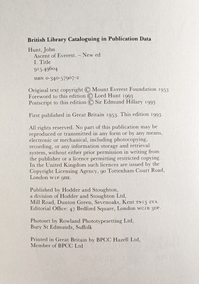 Lot 10 - HUNT, JOHN - 1993 THE ASCENT OF EVEREST, SIGNED, LIMITED EDITION
