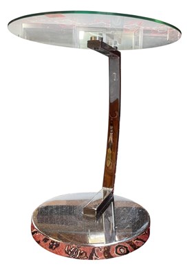 Lot 558 - LATER 20TH CENTURY DESIGNER CHROME AND GLASS SIDE TABLE