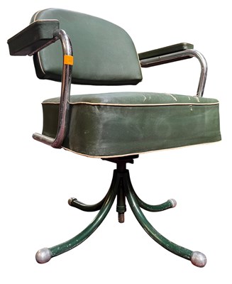 Lot 491 - VINTAGE 20TH CENTURY 1940S GREEN LEATHER & CHROME OFFICE DESK CHAIR
