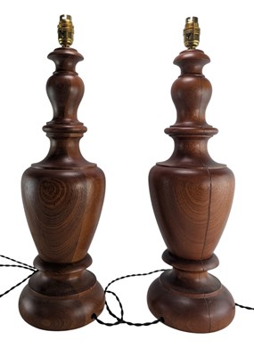 Lot 71 - LARGE PAIR OF LATE 20TH CENTURY SOLID MAHOGANY TABLE LAMPS