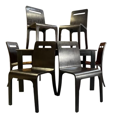 Lot 568 - HABBITAT - CONTEMPORARY BLACK ASH DINING TABLE AND A SET OF SIX CHAIRS