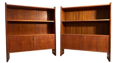 Lot 565 - PAIR OF MID CENTURY RUSSIAN TEAK BOOKCASE CABINETS