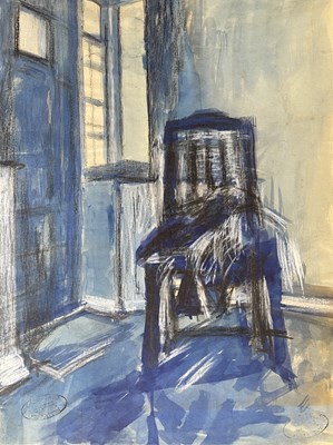 Lot 120 - BARON AVRO MANHATTAN (1914-1990) - UNTITLED BLUE CHAIR - WATERCOLOUR & CHARCOAL