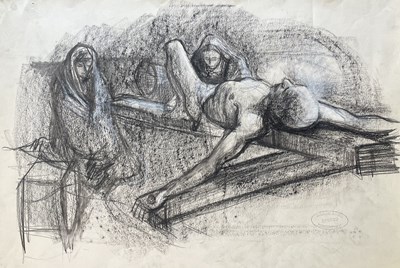 Lot 121 - BARON AVRO NANHATTAN (1914-1990) - UNTITLED DEPOSITION OF CHRIST - CHARCOAL