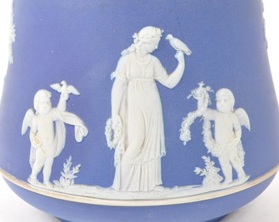Lot 68 - WEDGWOOD - JASPERWARE - EARLY 20TH CENTURY SILVER PLATE BISCUIT BARREL